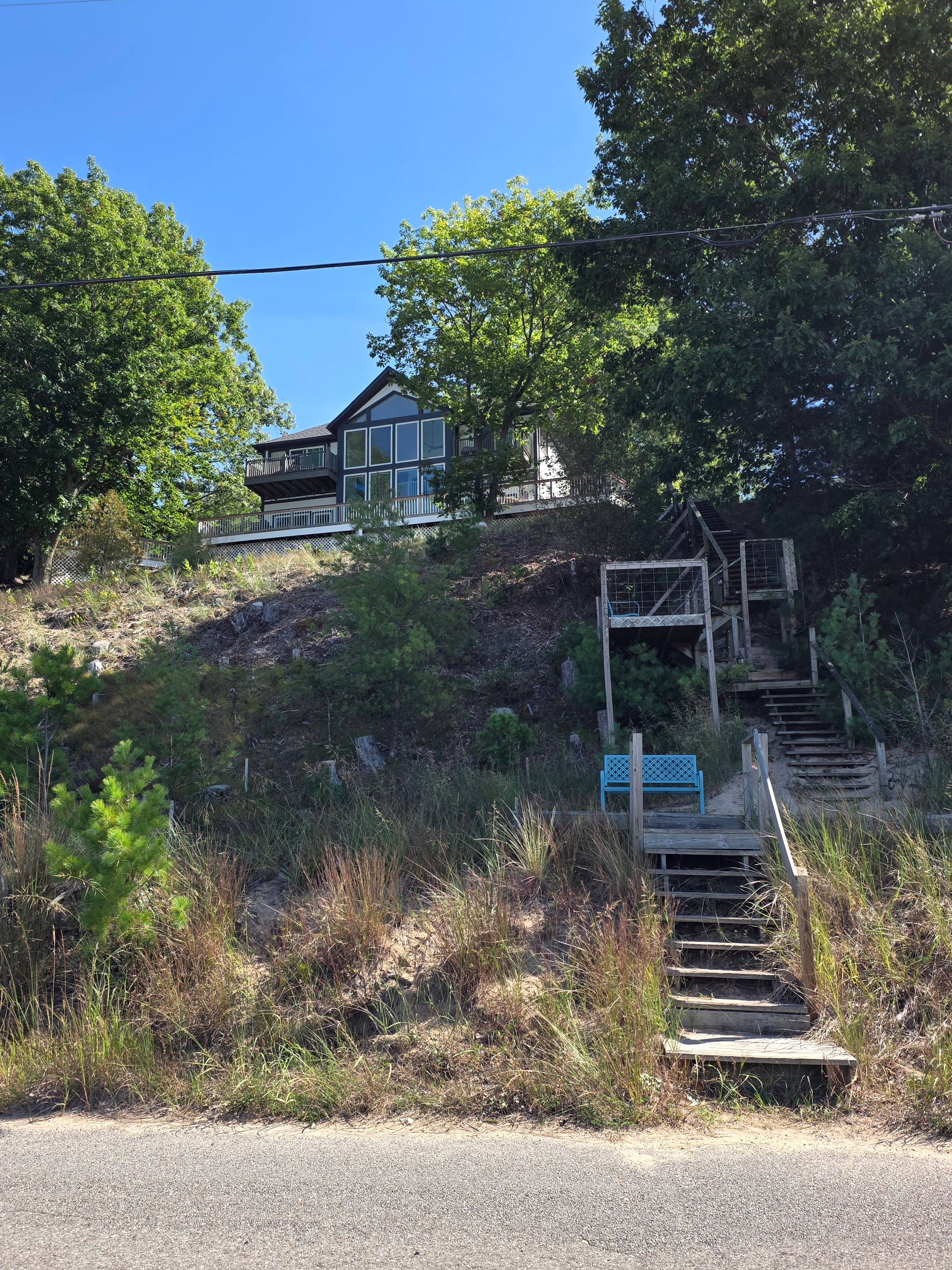 Hillside beach stairs to the water