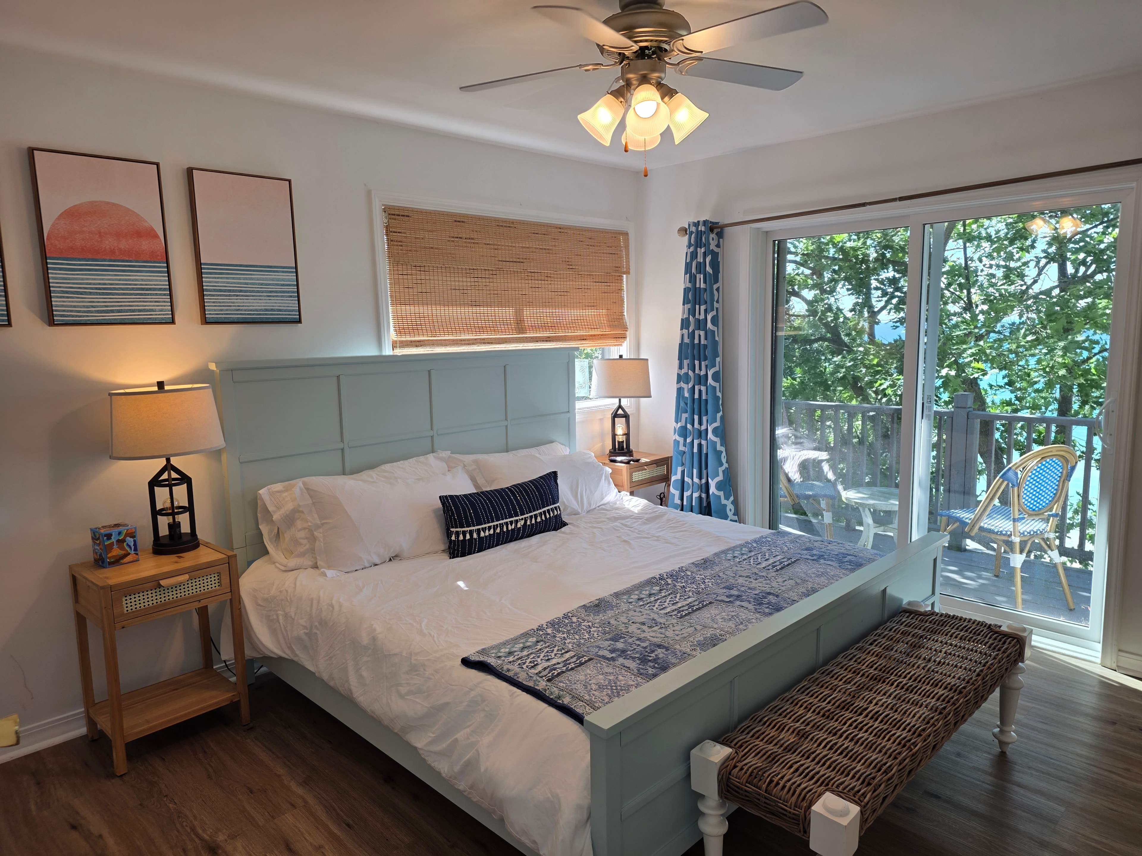 Bedroom with lake view balcony